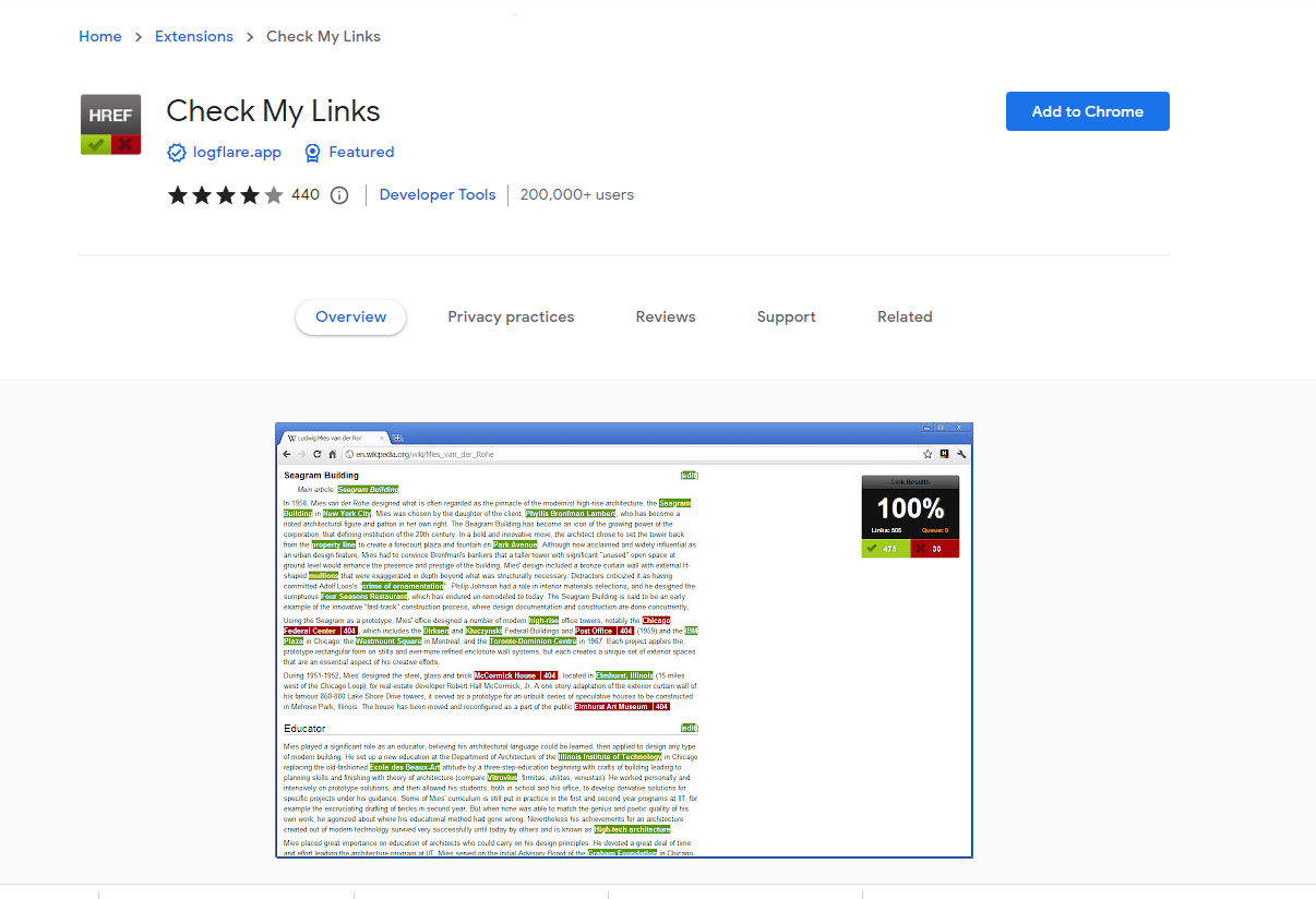 Check My Links Dashboard