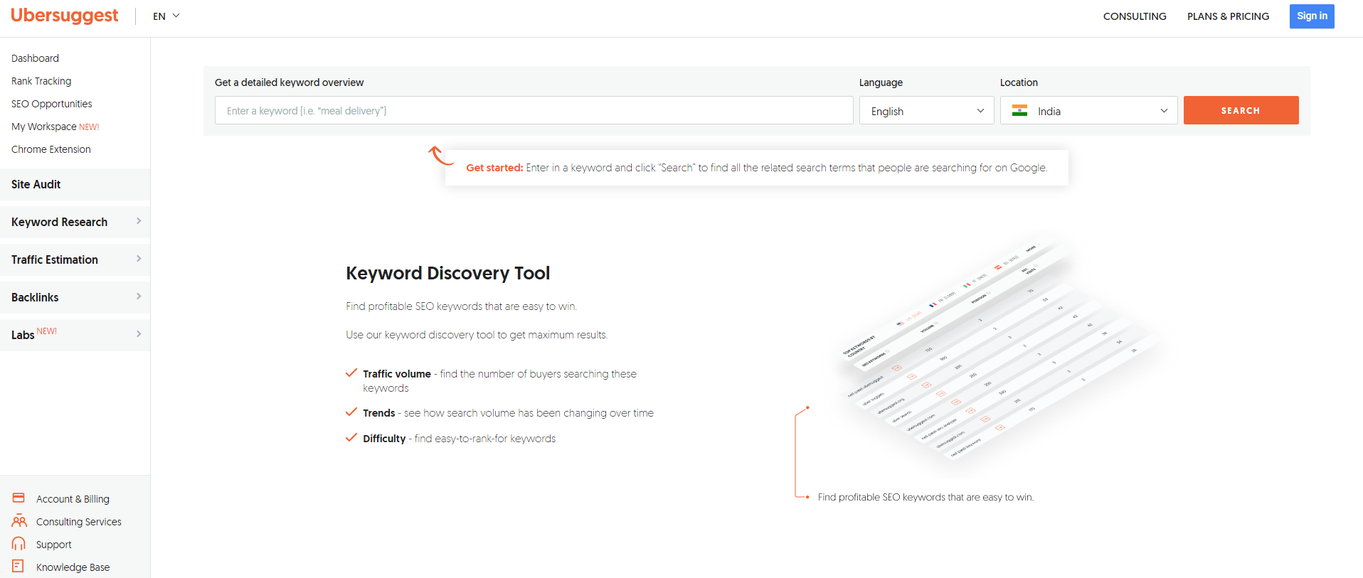 Ubersuggest Dashboard